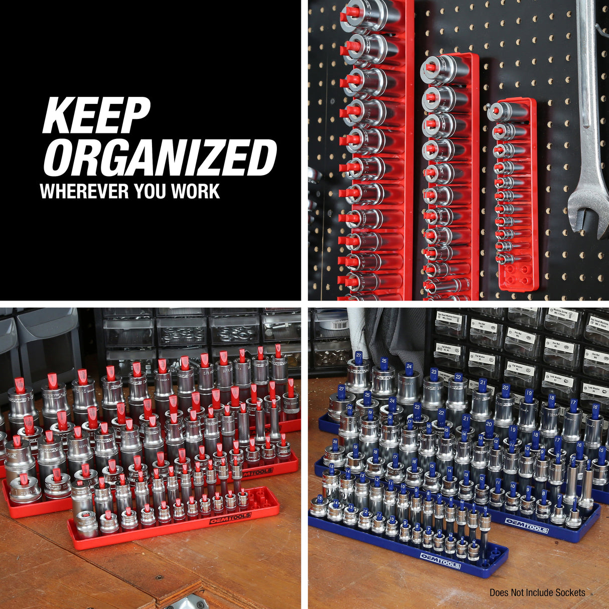 OEMTOOLS 22237 6 Piece SAE and Metric Socket Tray Set (Red and Blue) Additional Image 7