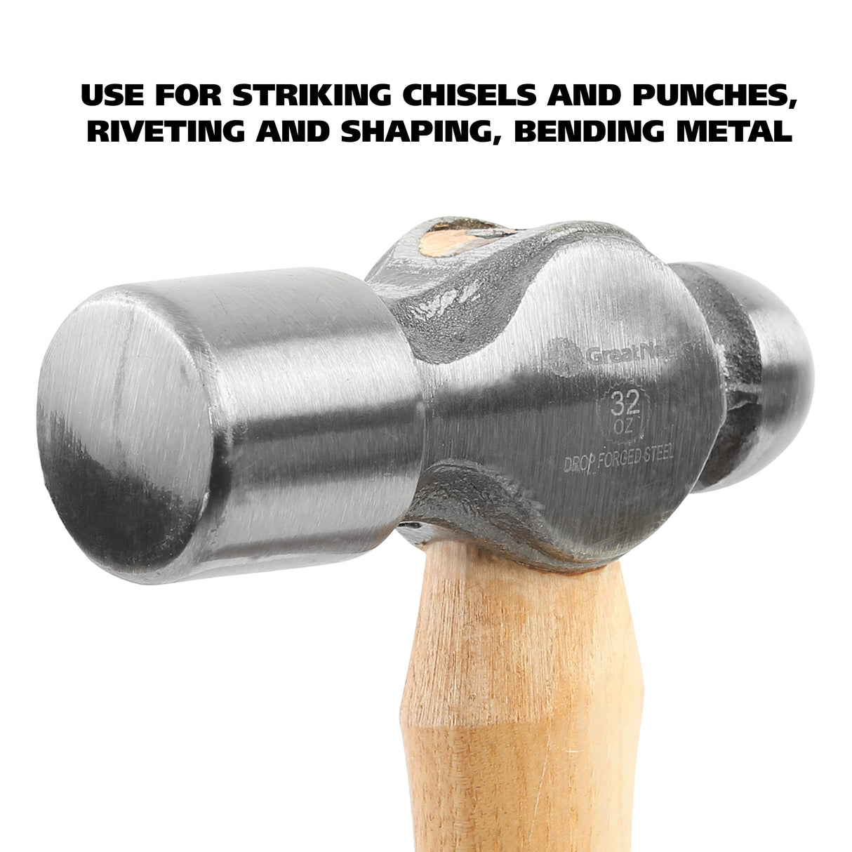 GreatNeck BP32 Ball Peen Hammer (32 Oz.) with Hickory Handle Additional Image 3