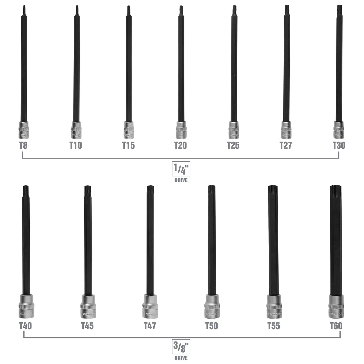 OEMTOOLS 23680 13 Piece Extra Long Star Bit Socket Set Additional Image 3