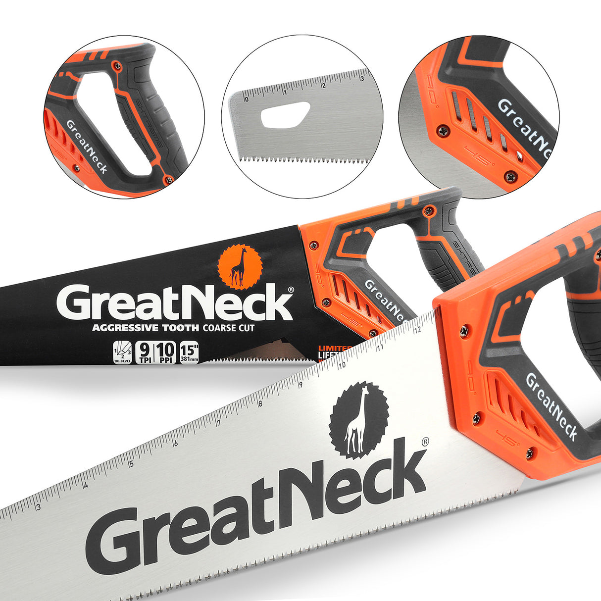 GreatNeck 74001 15 Inch Aggressive Tooth Handsaw w/ Composite Handle Additional Image 7