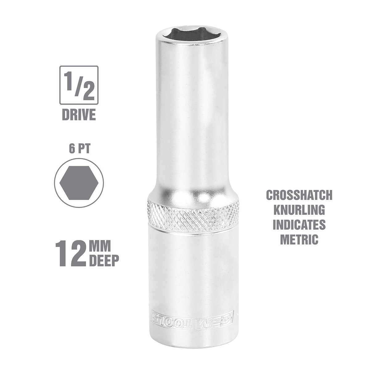 OEMTOOLS 22442 1/2 Inch Drive 6 Pt. Deep Wall Socket (12 mm) Additional Image 1
