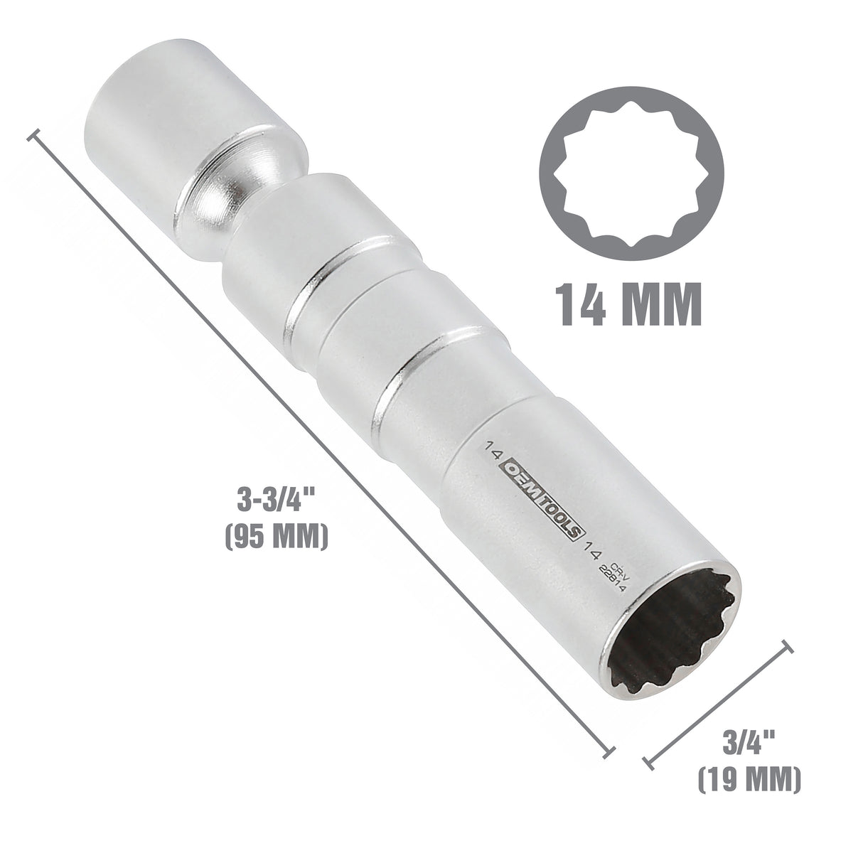 OEMTOOLS 22814 BMW 3/8 Drive 14 mm x 12 Pt. Spark Plug Socket Additional Image 1