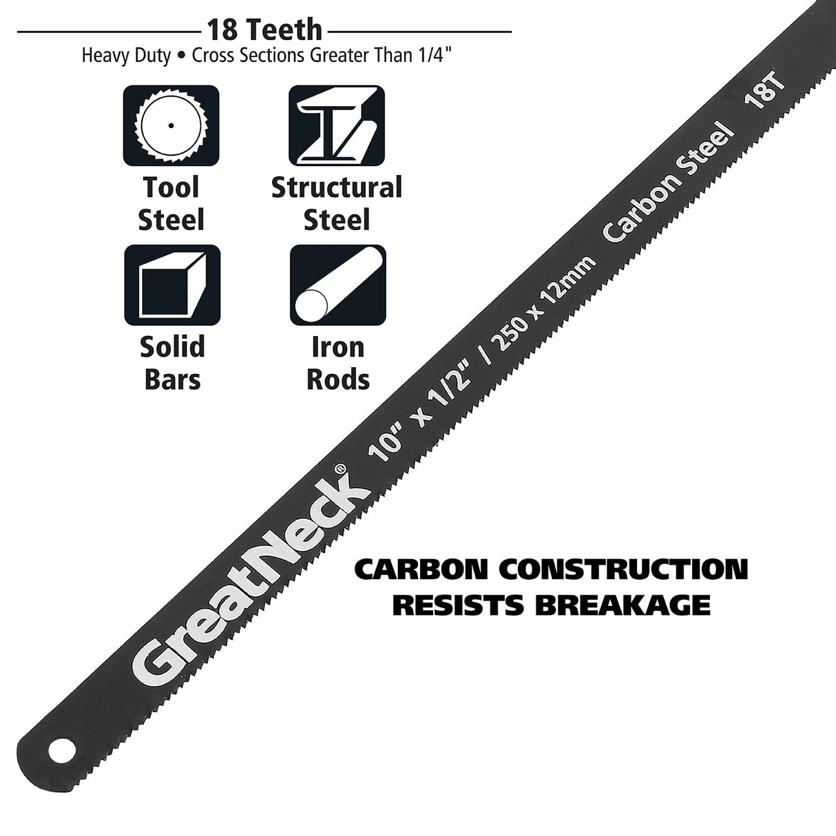 GreatNeck GF210 Standard Hacksaw Blades (10-Inch 18 TPI) – 2-Pack Additional Image 1