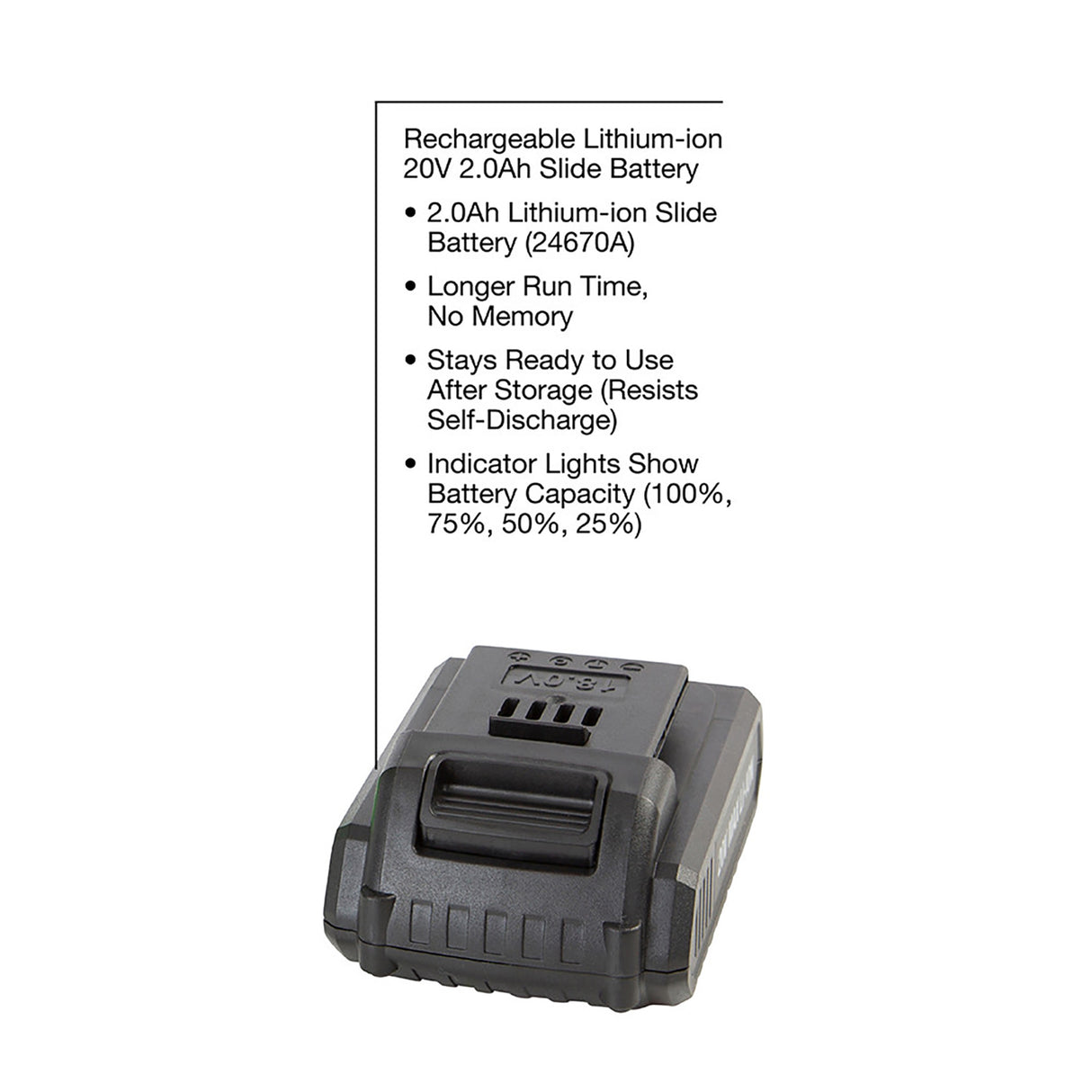 OEMTOOLS™ 24670-36 20V MAX* Lithium-Ion Replacement Battery for 24670 Impact Wrench Additional Image 1