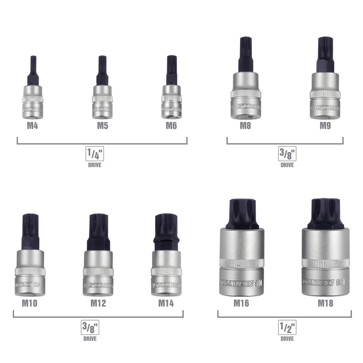 OEMTOOLS 23906 10 Piece 1/4in. Drive Magnetic Triple Square Bit Socket Set Additional Image 3