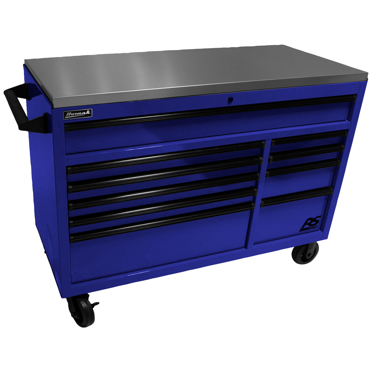 Homak 54in. RS PRO 10 Drawer Rolling Cabinet w/Stainless Steel Top-Blue Main Image