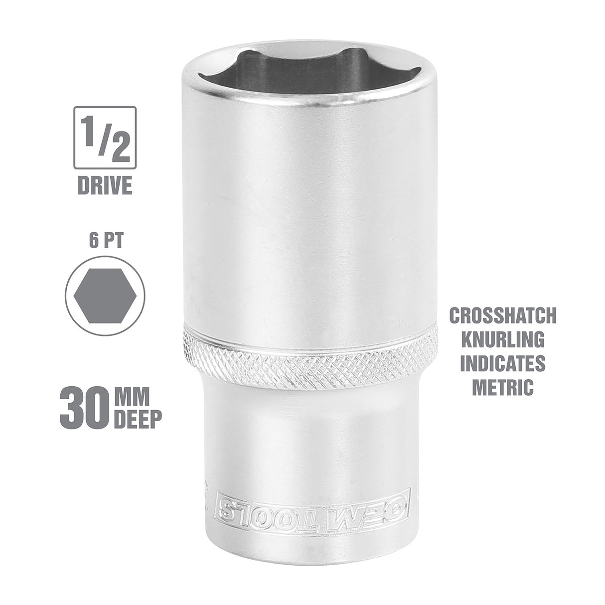 OEMTOOLS 22458 1/2 Inch Drive 6 Pt. Deep Wall Socket (30 mm) Additional Image 1