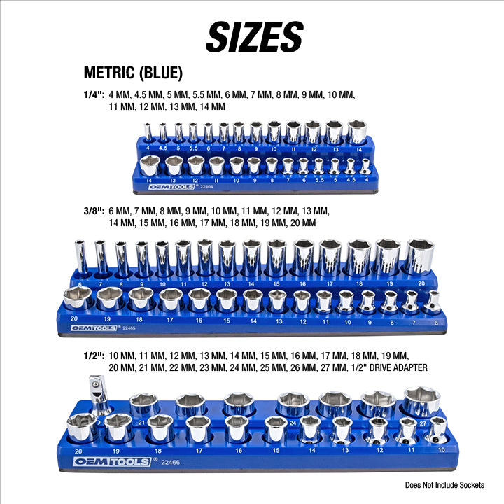 OEMTOOLS 22461 6 Pack Set Metric and SAE Magnetic Socket Tray Set - Blue and Green Additional Image 3