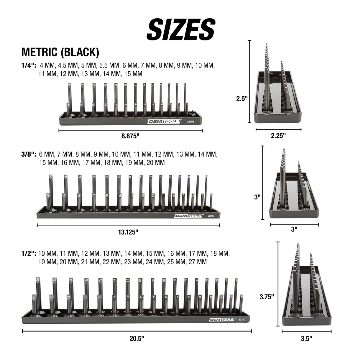 OEMTOOLS 22233 6 Piece SAE and Metric Socket Tray Set (Black and Green) Additional Image 2
