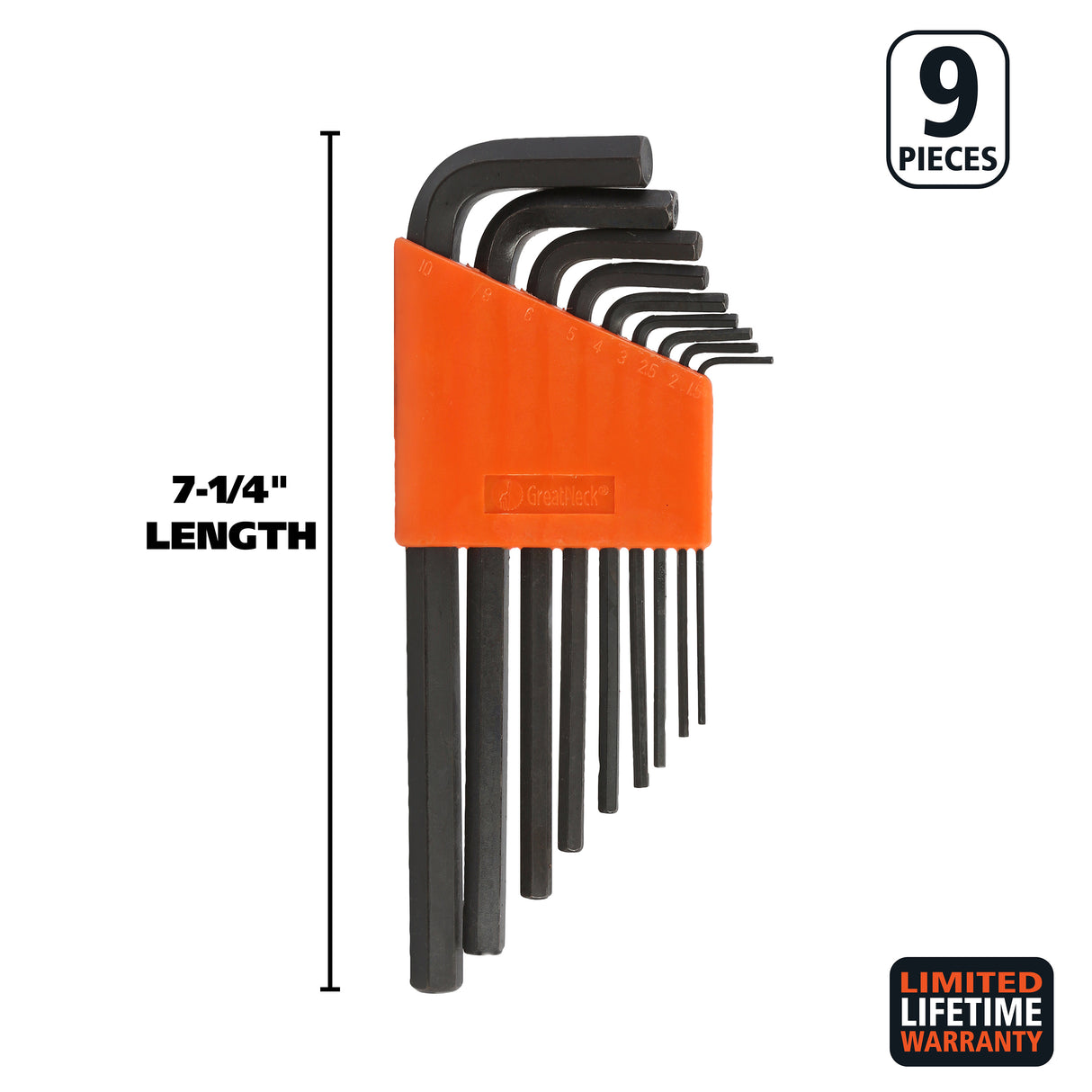 GreatNeck HK9ML Long Arm Hex Key Metric Set (9 Piece) with Holder Additional Image 1