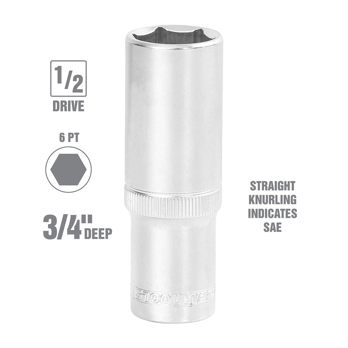 OEMTOOLS 22424 1/2 Inch Drive 6 Pt. Deep Wall Socket (3/4 Inch) Additional Image 1