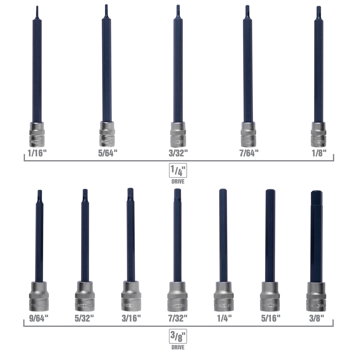OEMTOOLS 23563 12 Piece Extra Long Hex Bit Socket Set (SAE) Additional Image 3