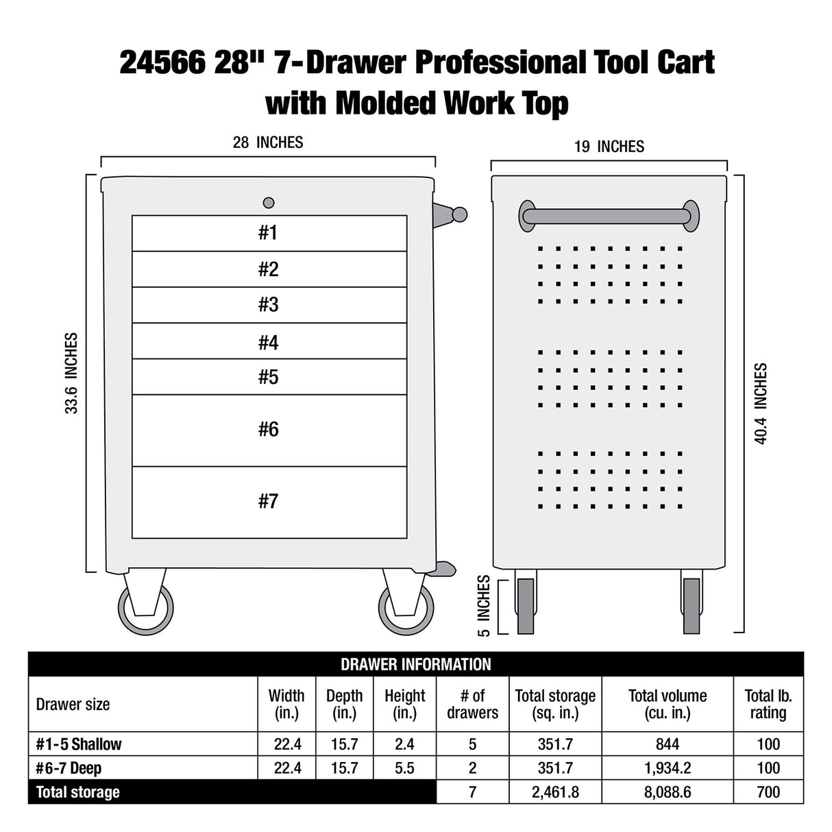 OEMTOOLS 24566 Professional 28in. 7 Drawer Tool Cart Additional Image 8
