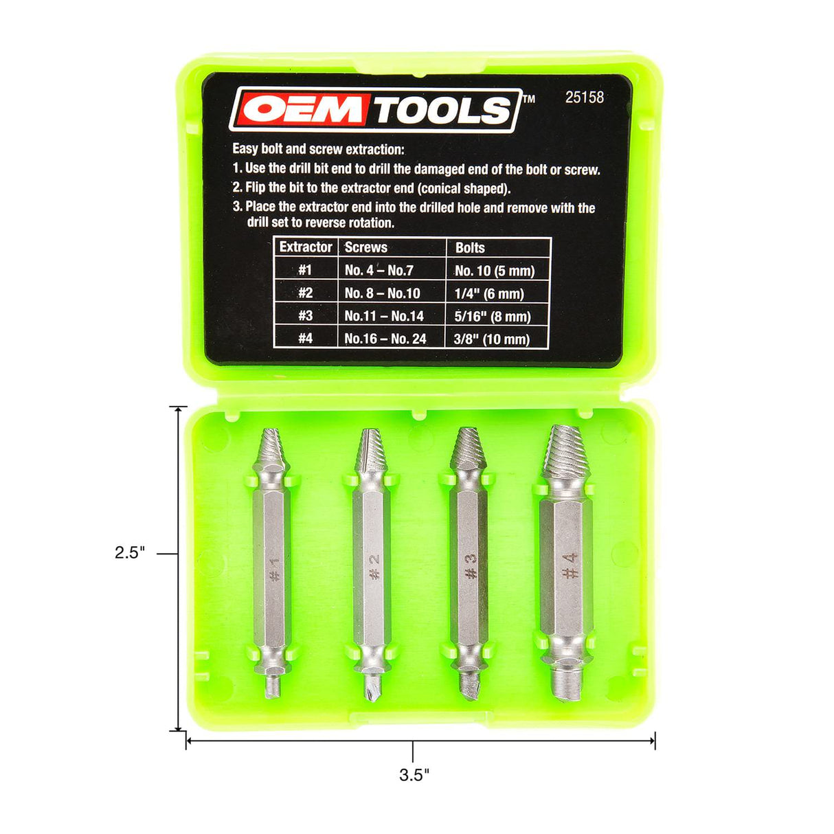 OEMTOOLS 25158 4 Piece Damaged Screw Extractor Set Additional Image 1