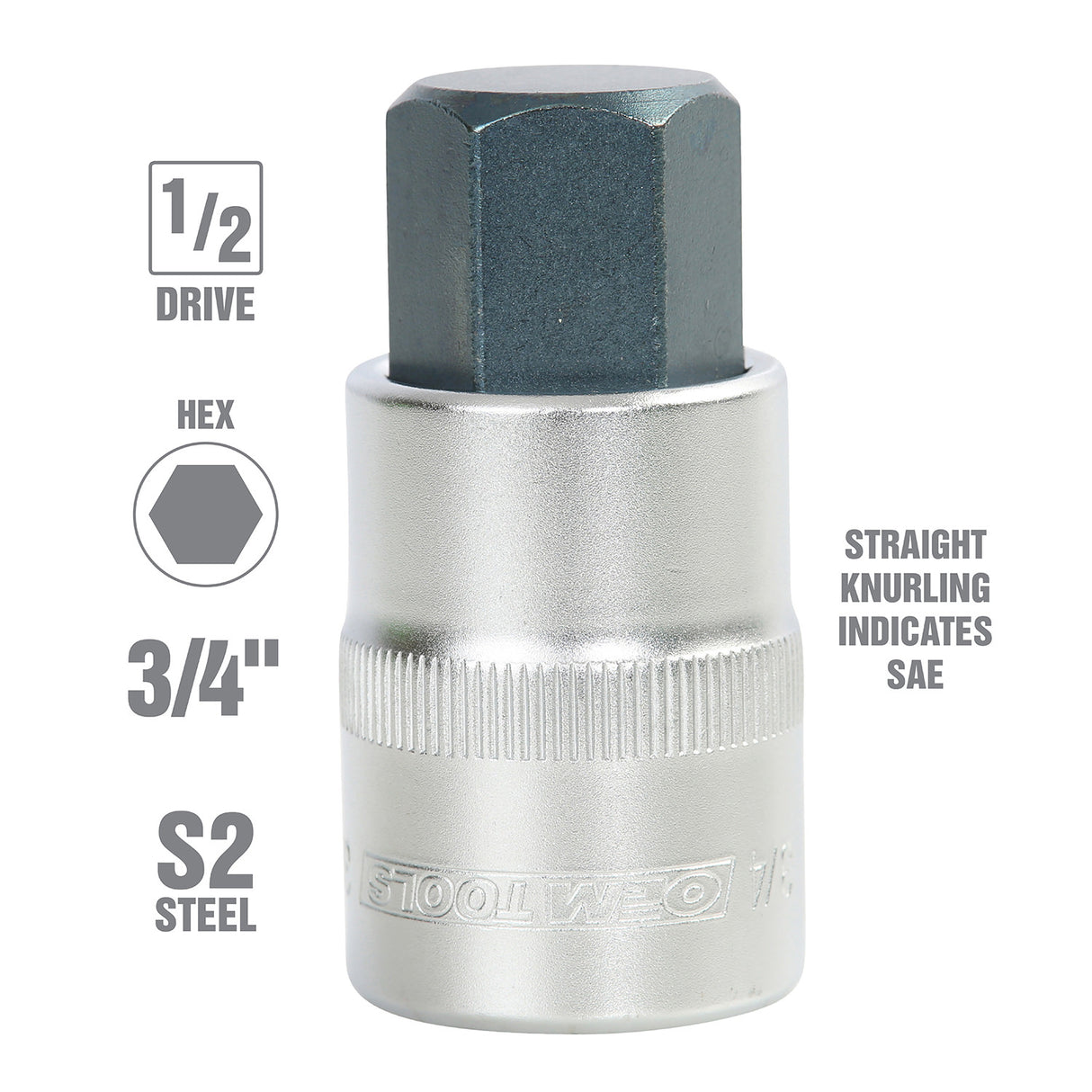 OEMTOOLS 22874 1/2 Inch Drive Hex Bit Socket (3/4 Inch) Additional Image 1