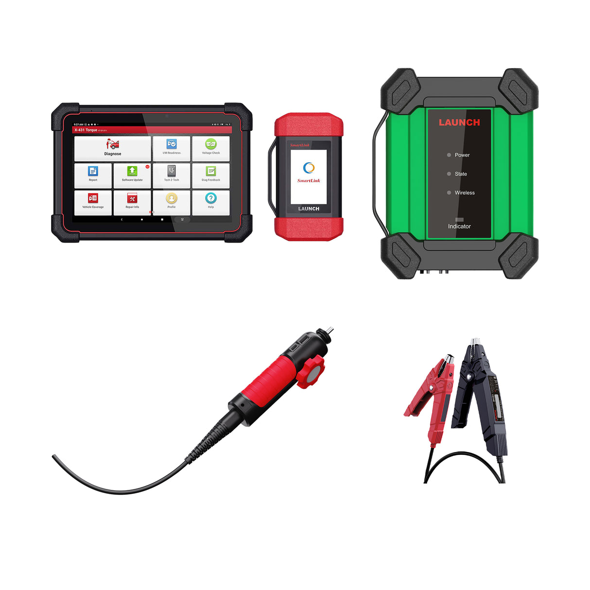 Launch X-431 Torque Link, EM 101N (2 Channel Scopebox), BST-360 Battery Tester, & VSP-828 USB Video Scope Bundle Main Image