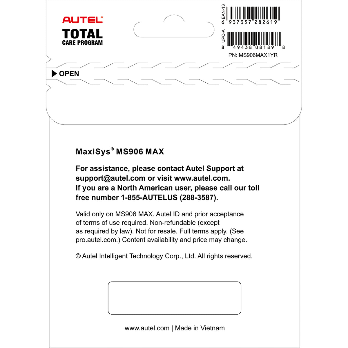 Autel MS906MAX 1 Year Update Service Card Additional Image 1