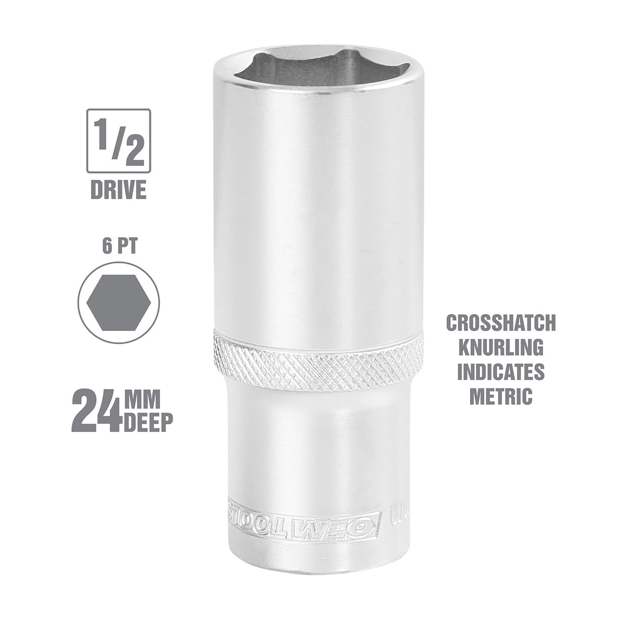 OEMTOOLS 22454 1/2 Inch Drive 6 Pt. Deep Wall Socket (24 mm) Additional Image 1