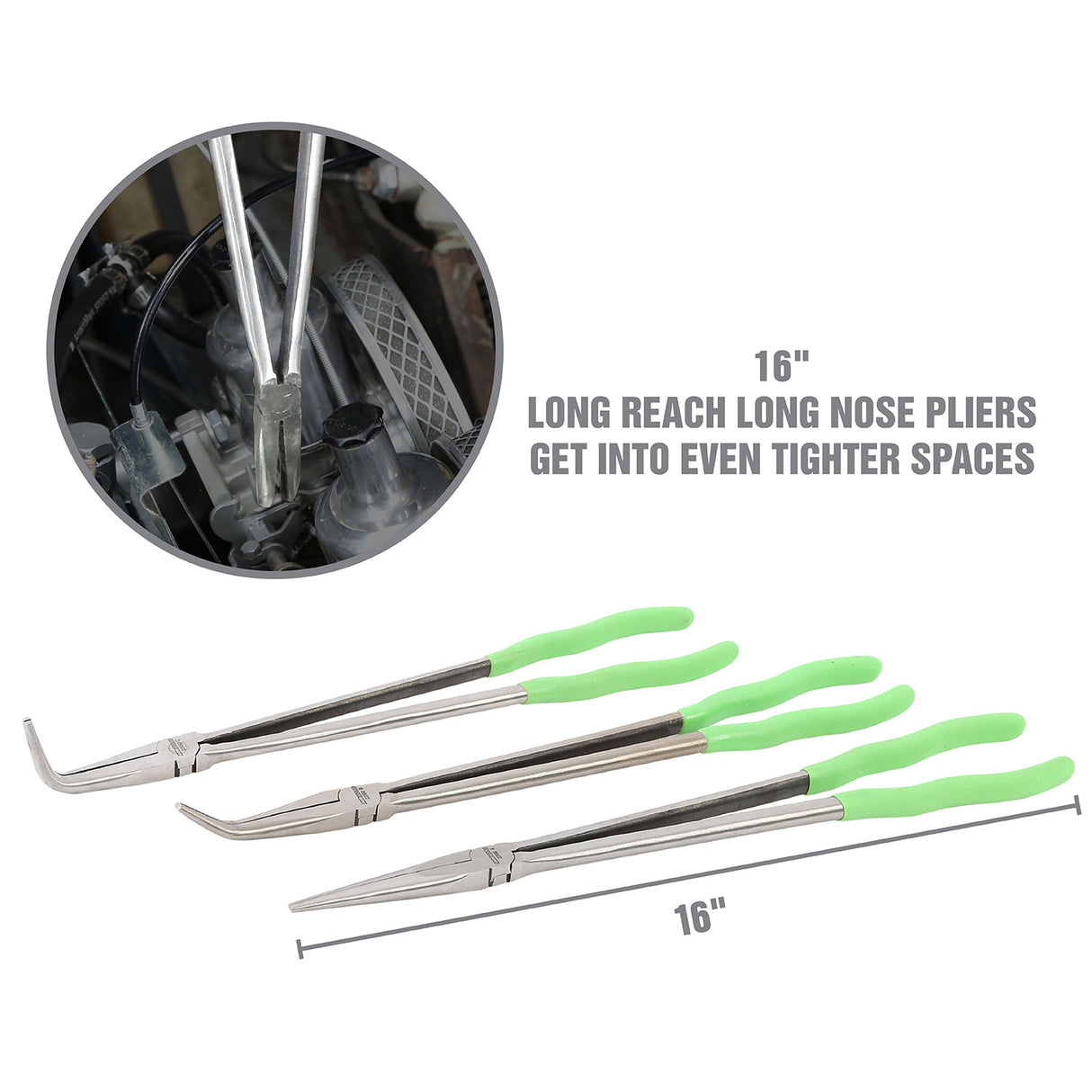OEMTOOLS 22660 16 Inch Long Reach Long Nose Pliers Set - 3 Piece Additional Image 2