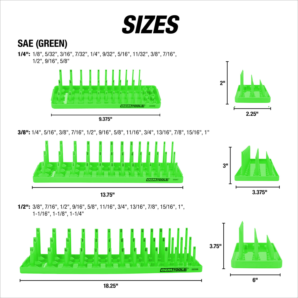 OEMTOOLS 22337 6 Piece 3 Post Socket Tray Set – SAE and Metric Additional Image 2