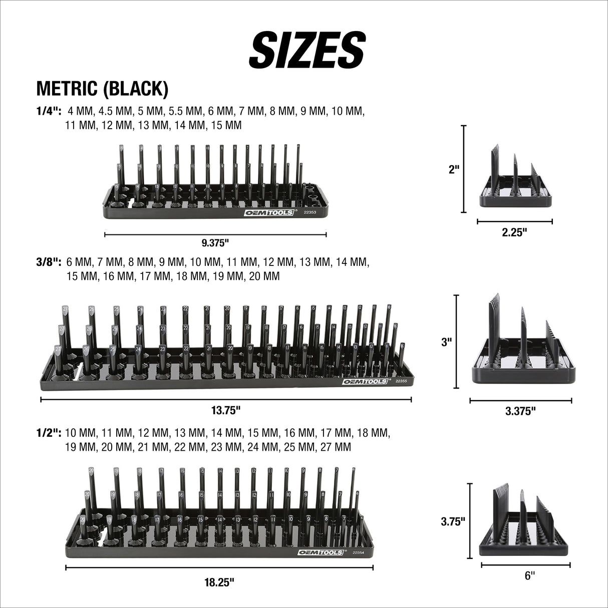 OEMTOOLS 22338 3 Piece 3 Post Socket Tray Set – Metric Additional Image 2
