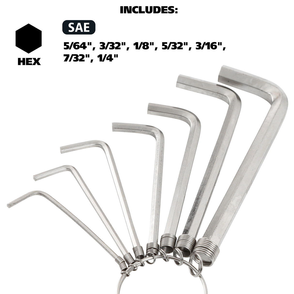 GreatNeck HKR7C Hex Key Wrench Set (7 Piece SAE) on Key Ring Additional Image 2
