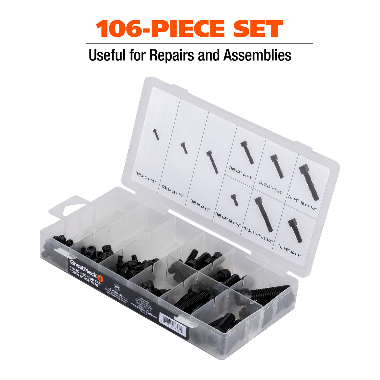 GreatNeck 68231 106-Piece Hex Head Cap Screw Assortment Additional Image 2
