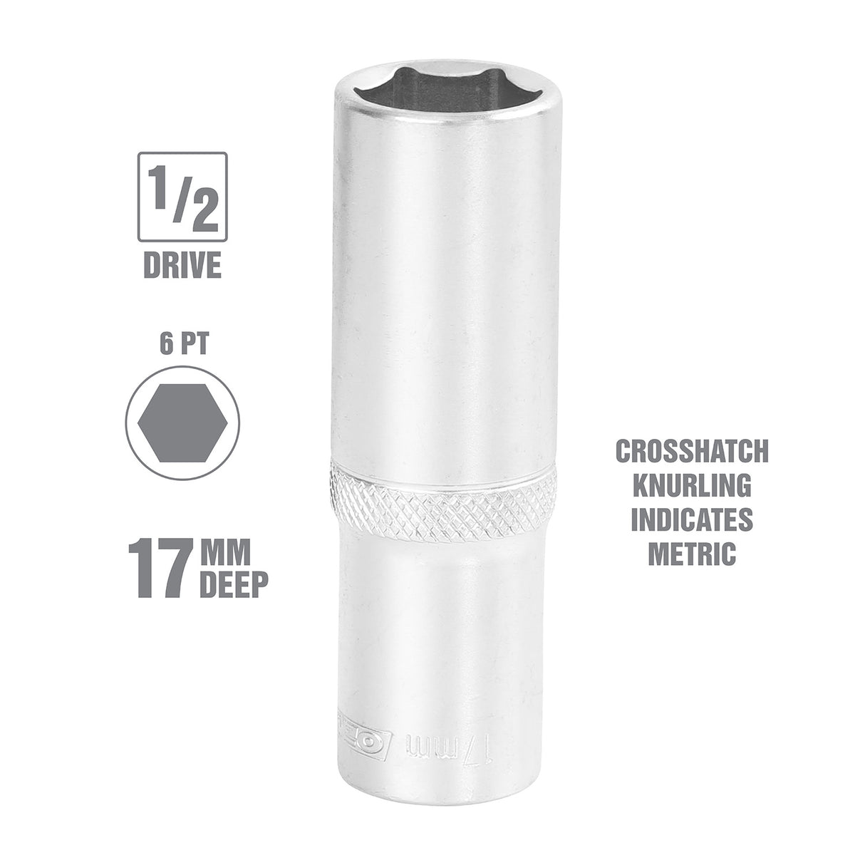 OEMTOOLS 22447 1/2 Inch Drive 6 Pt. Deep Wall Socket (17 mm) Additional Image 1