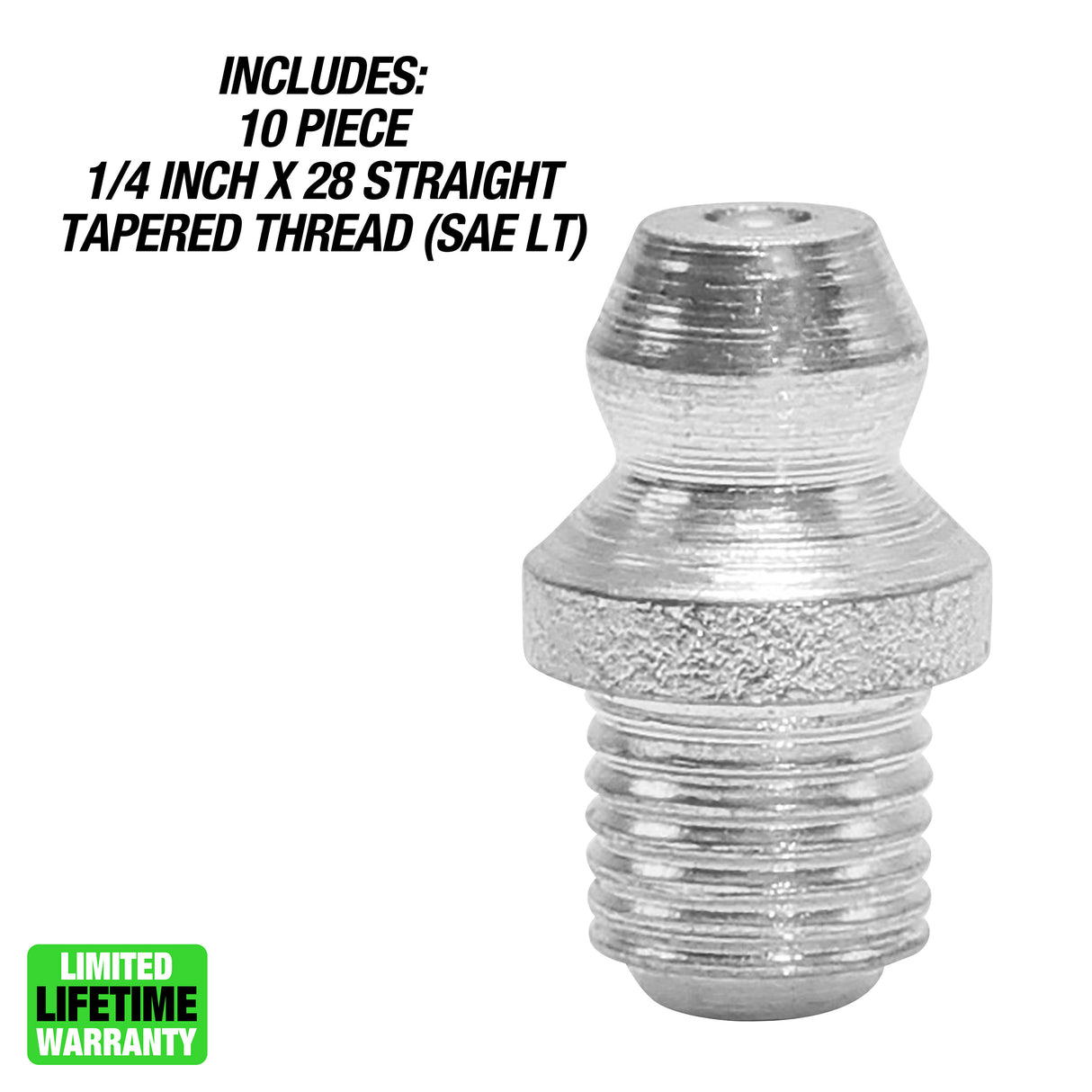 OEMTOOLS 25794 1/4in. Straight 28 Grease Fittings 10-Pack Additional Image 1