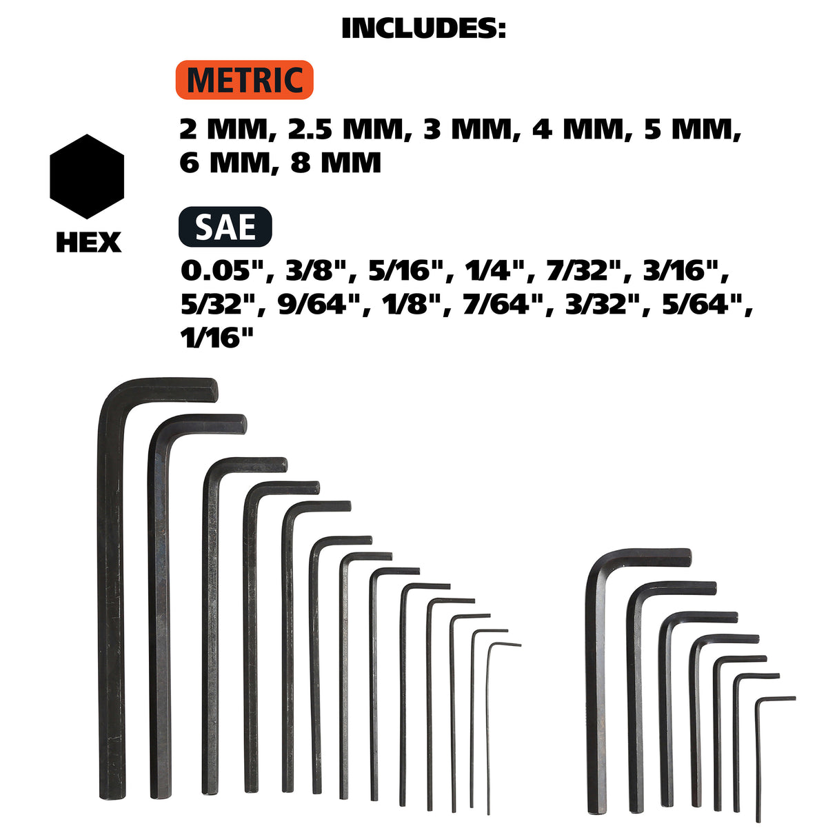 GreatNeck HK20S Hex Key Set (20 Piece SAE & Metric) with Holder Additional Image 2