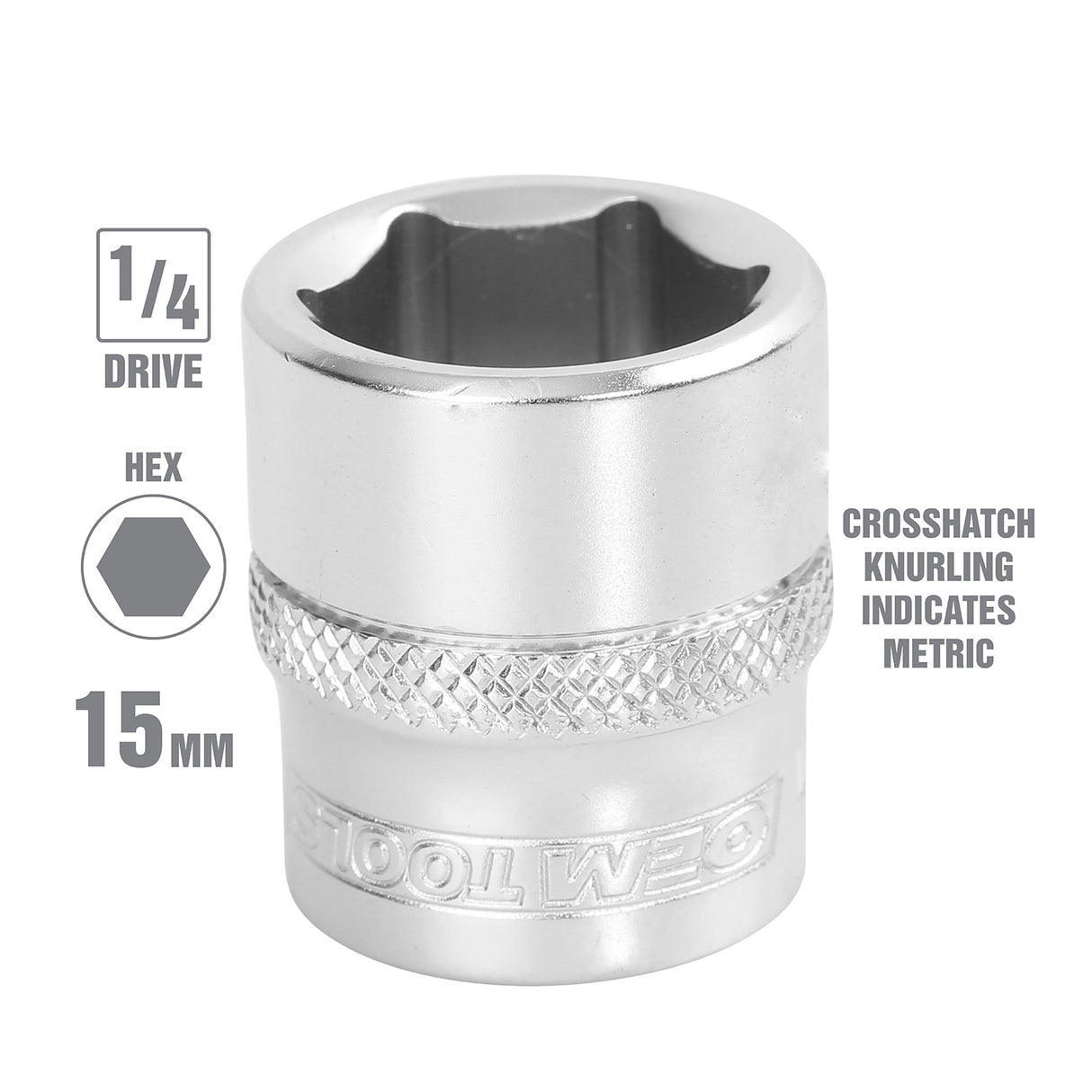OEMTOOLS 22252 1/4 Inch Drive 6 Pt. Socket (15 mm) Additional Image 1