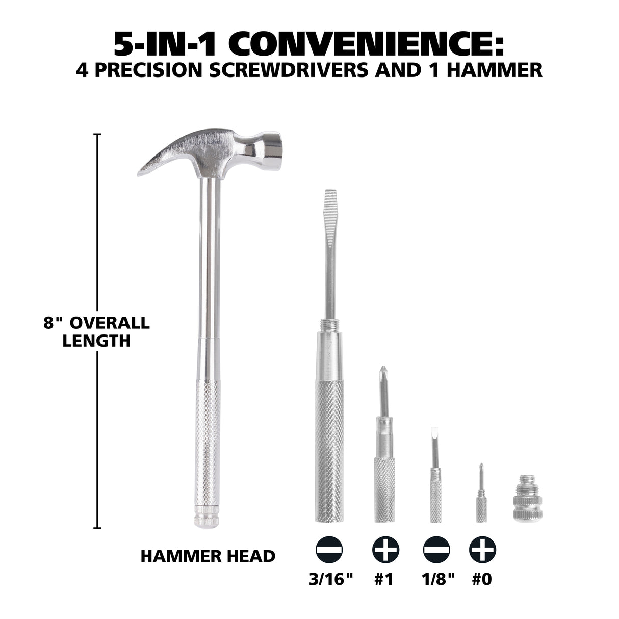 Great Neck HA104002 5 in 1 Silver Hammer and Screwdriver Set Additional Image 2