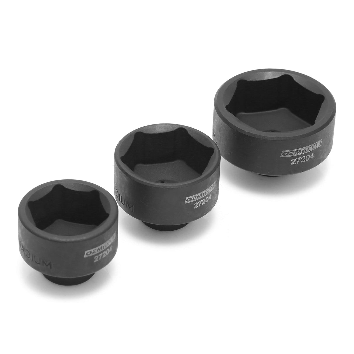 OEMTOOLS 27204 3 Piece Oil Cap Filter Socket Set (27 mm, 32 mm, and 36 mm) Main Image