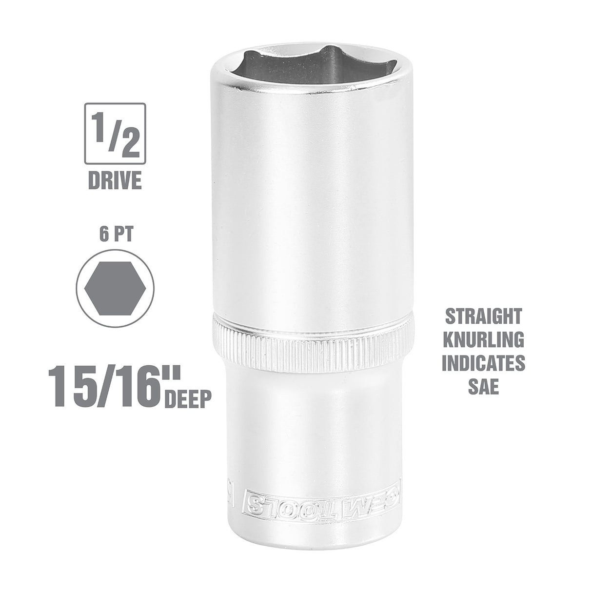 OEMTOOLS 22427 1/2 Inch Drive 6 Pt. Deep Wall Socket (15/16 Inch) Additional Image 1