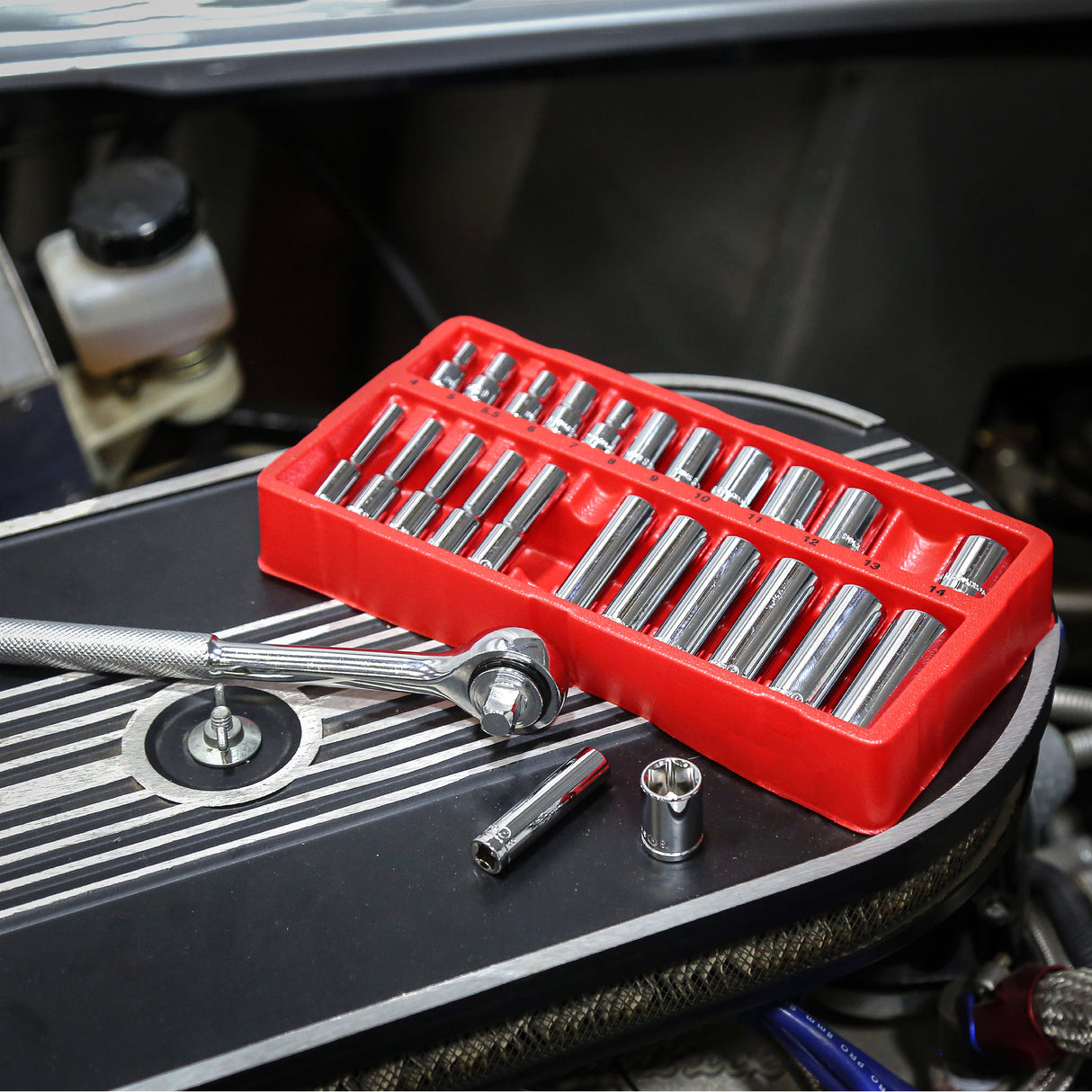 GreatNeck 18622 22 Piece 1/4 Drive Deep/Shallow Socket Set with Tray (Metric) Additional Image 5