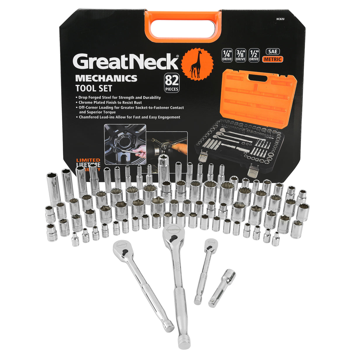GreatNeck HC82U 82-Piece Multi-Drive Mechanic's Tool Set - SAE and Metric Main Image