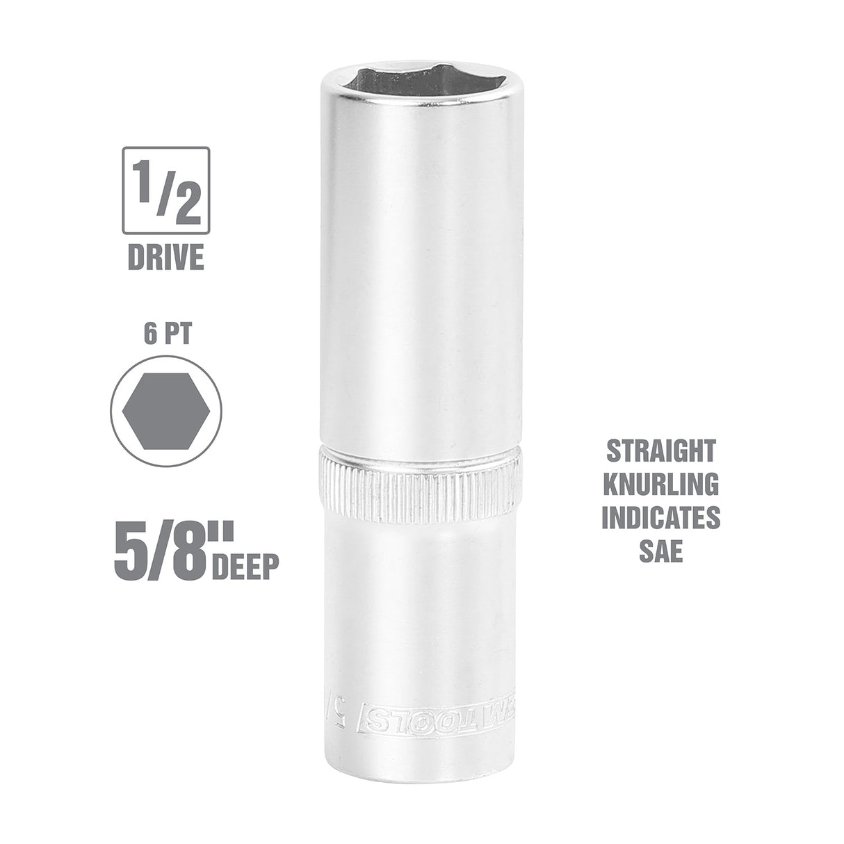 OEMTOOLS 22422 1/2 Inch Drive 6 Pt. Deep Wall Socket (5/8 Inch) Additional Image 1