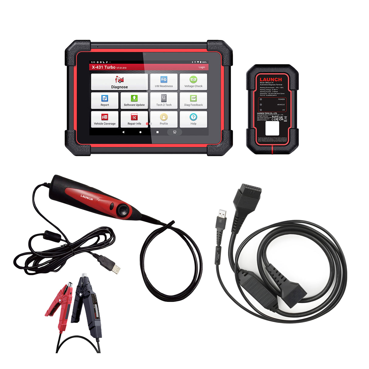 Launch X-431 Turbo III, BST-360 Battery Tester, Bi-Lateral DoIP Cable, & VSP-600 USB Video Scope Bundle Main Image