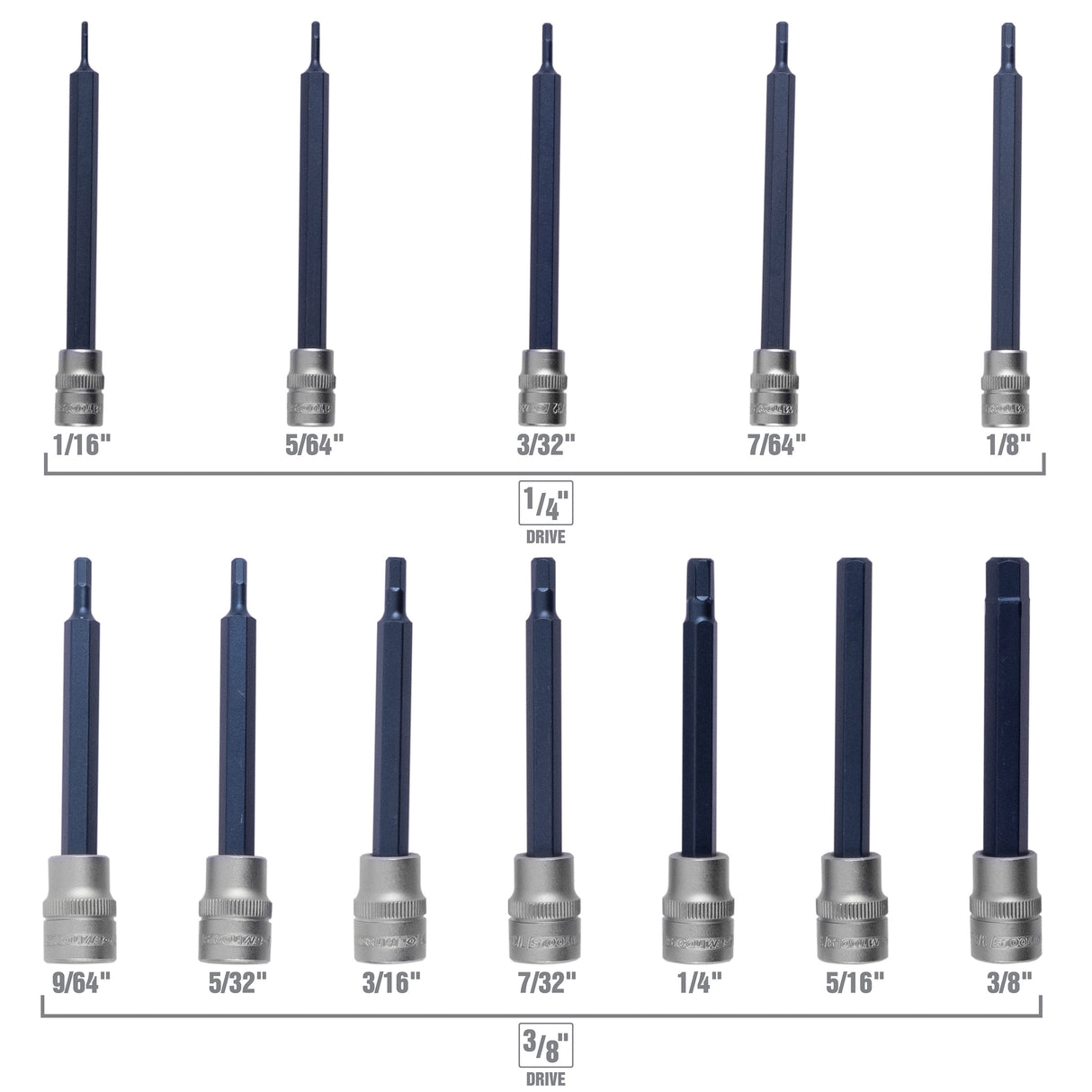 OEMTOOLS 23902 12 Piece SAE Magnetic Long Hex Bit Socket Set Additional Image 3