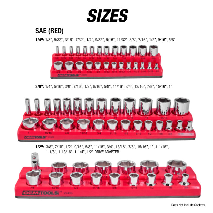 OEMTOOLS 22484 3 Piece Magnetic Socket Tray Set - Red, SAE Additional Image 2