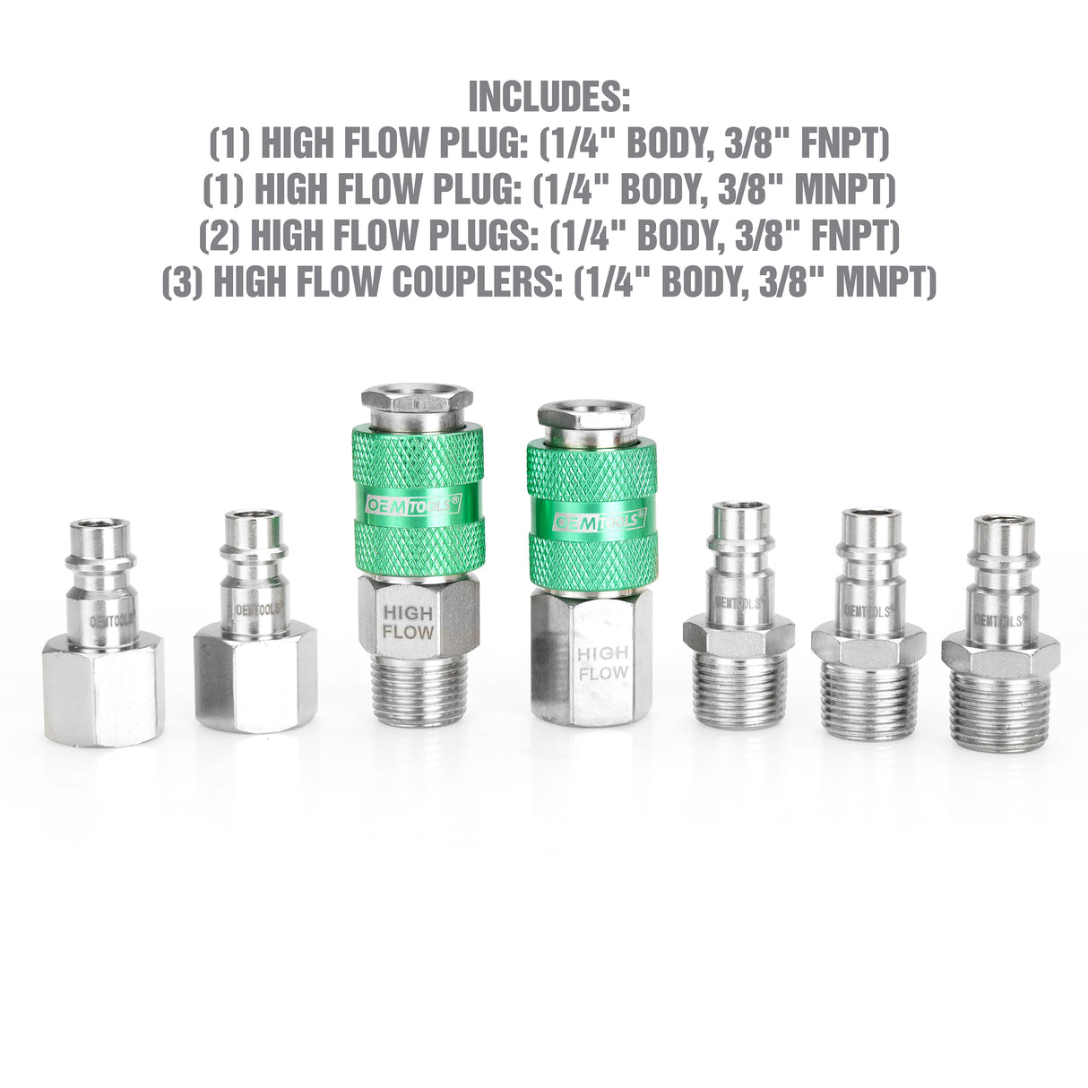 OEMTOOLS 26133 High Flow 7 Piece Coupler & Plug Kit, 1/4in. Body, 3/8in. NPT Additional Image 1