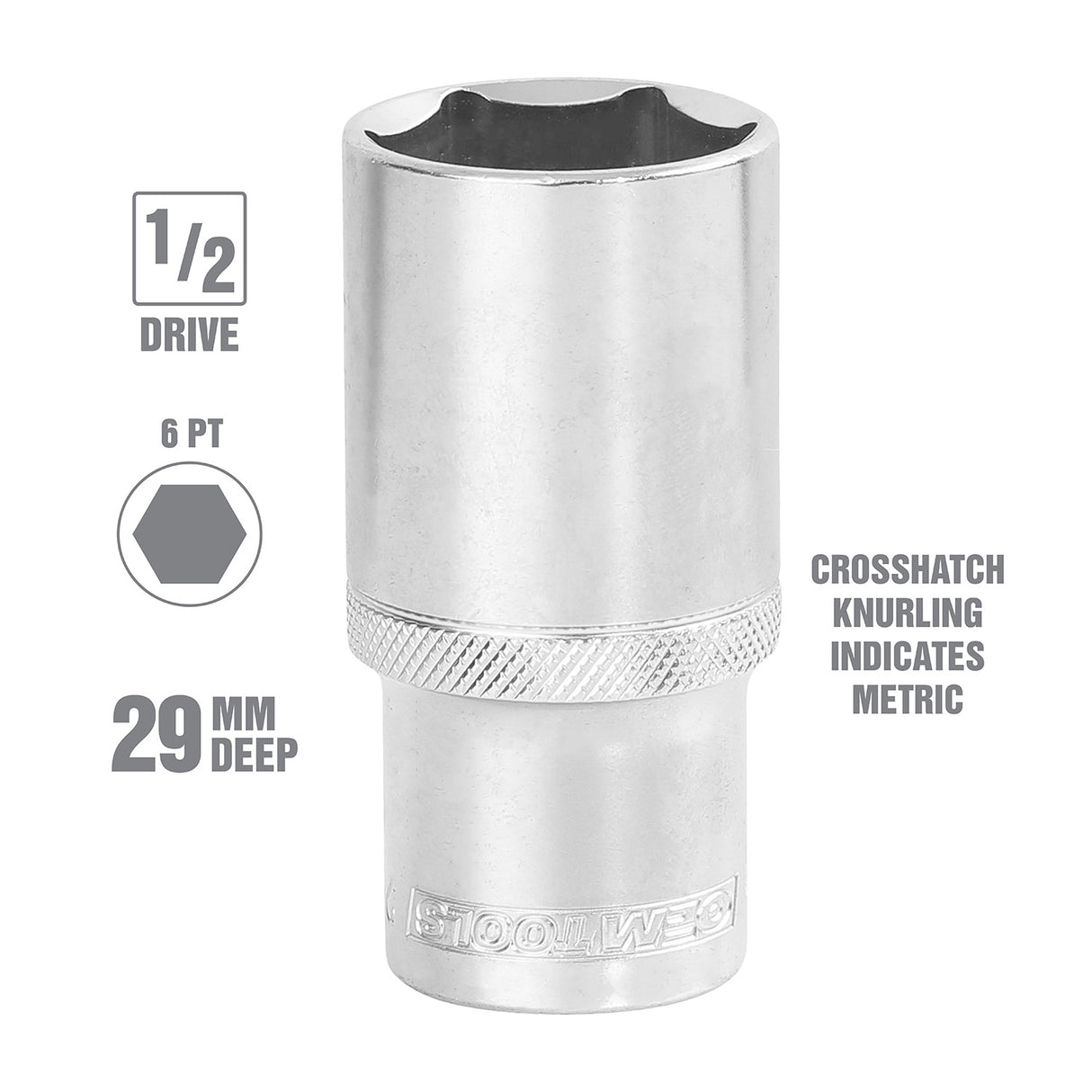 OEMTOOLS 22457 1/2 Inch Drive 6 Pt. Deep Wall Socket (29 mm) Additional Image 1