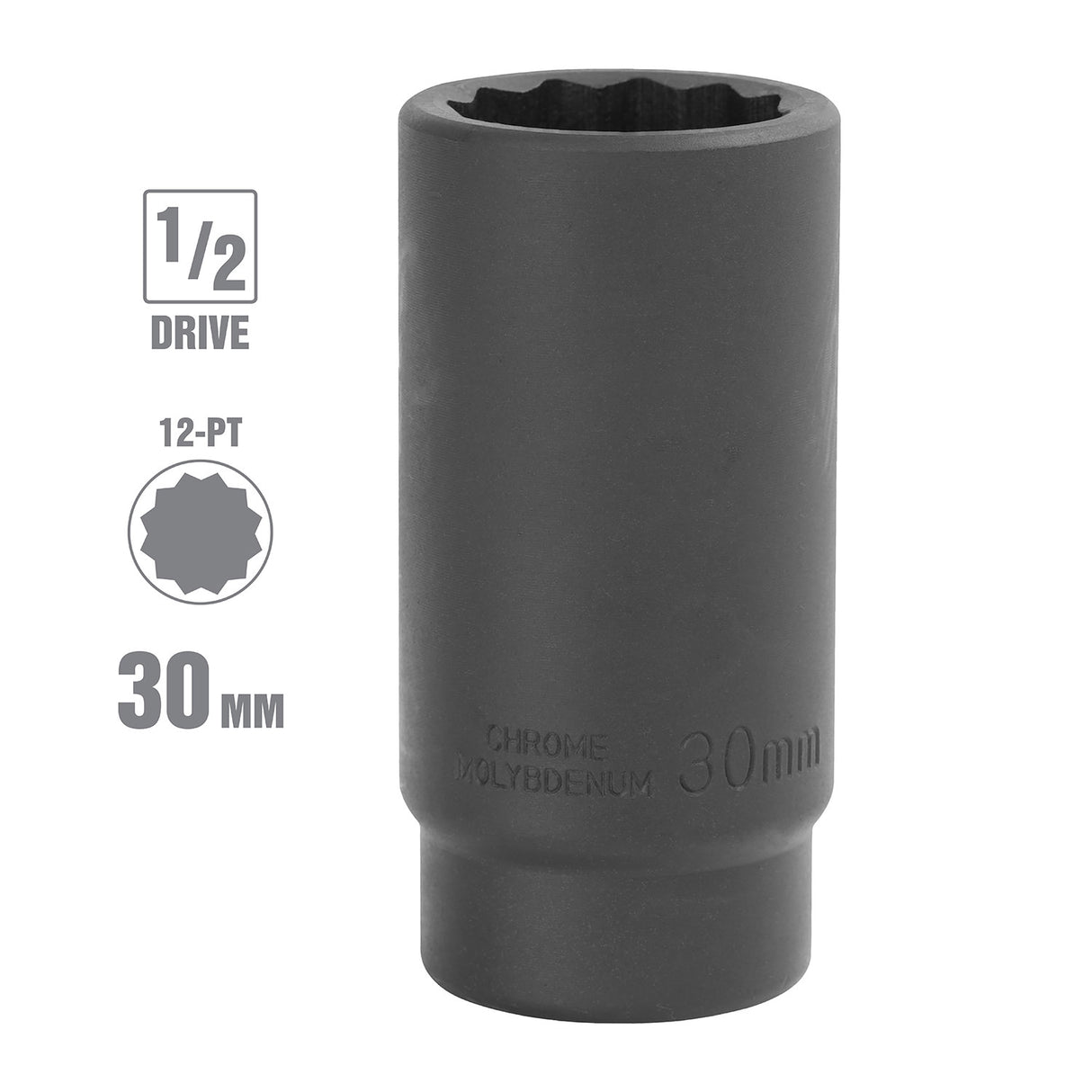 OEMTOOLS 25157 1/2 Inch Drive 12 Pt. Axle Nut Socket Impact Grade (30 mm) Additional Image 1