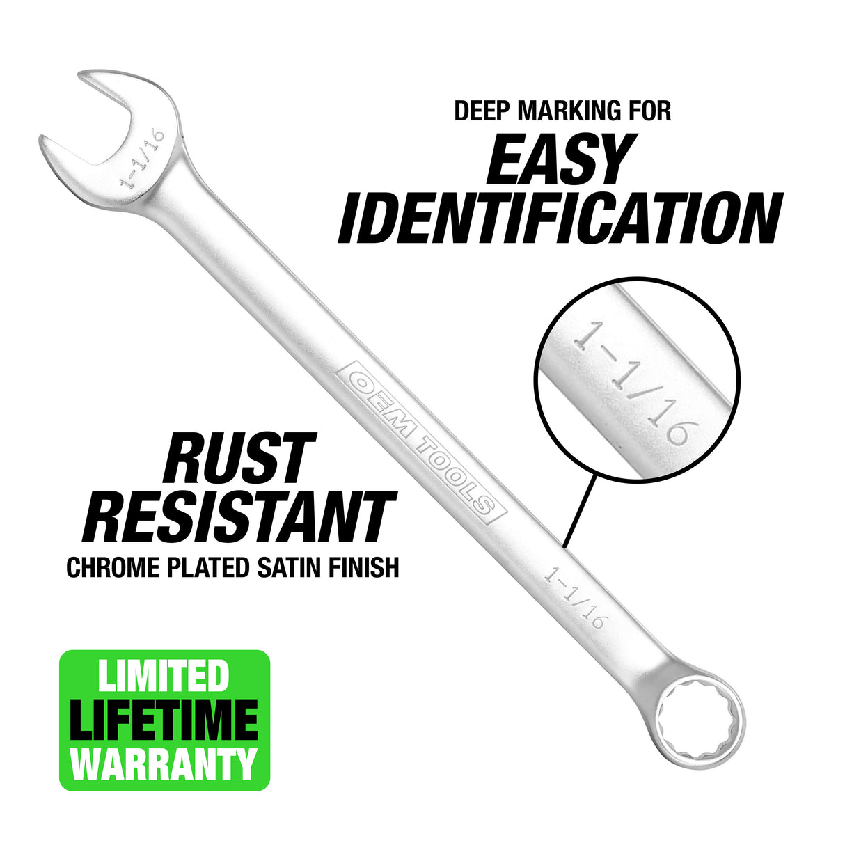 OEMTOOLS 22043 1-1/16 Inch SAE Combination Wrench Additional Image 1