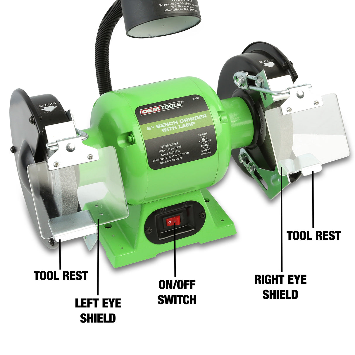 OEMTOOLS 80058 6in. Bench Grinder with Lamp Additional Image 2