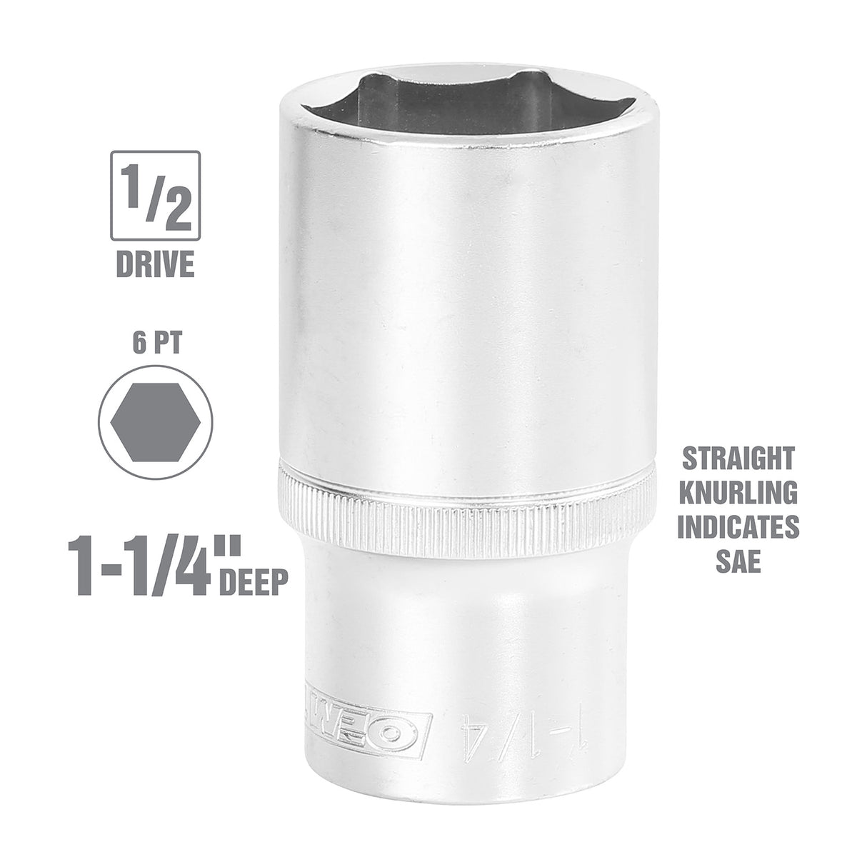 OEMTOOLS 22431 1/2 Inch Drive 6 Pt. Deep Wall Socket (1-1/4 Inch) Additional Image 1