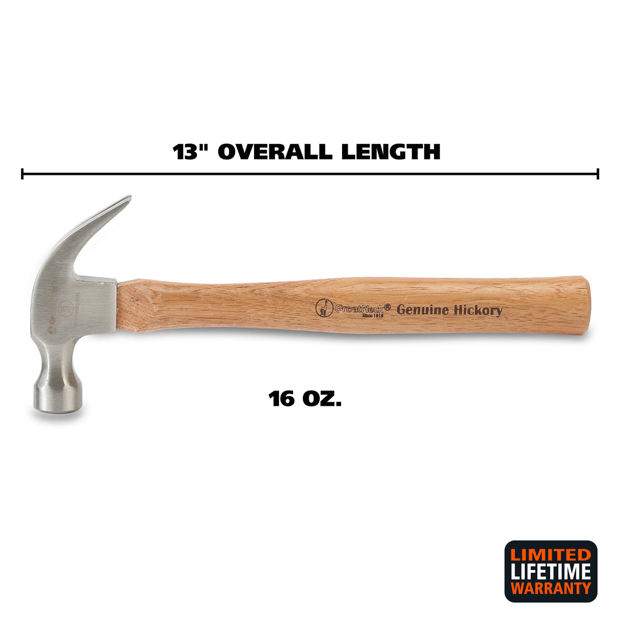 GreatNeck W16C Curved Claw Hammer (16 Oz.) with Hickory Handle Additional Image 1