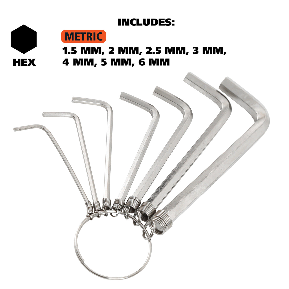 GreatNeck HKM7C Hex Key Wrench Set (7 Piece Metric) on Key Ring Additional Image 2