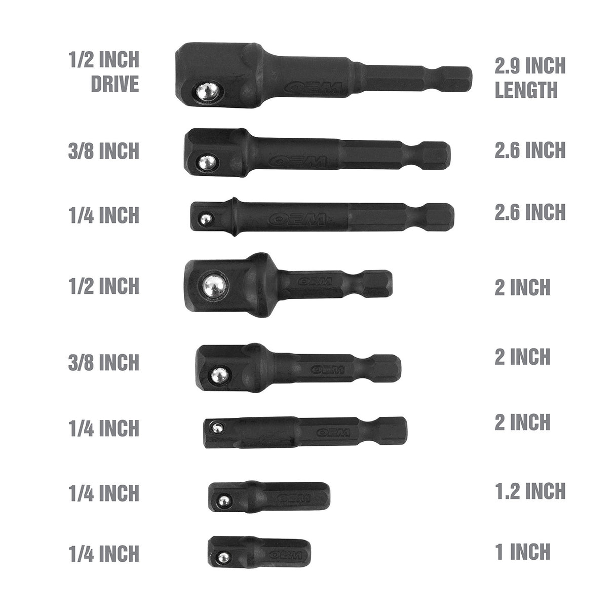 OEMTOOLS 25244 8 Piece Impact Socket Adapter Set Additional Image 1