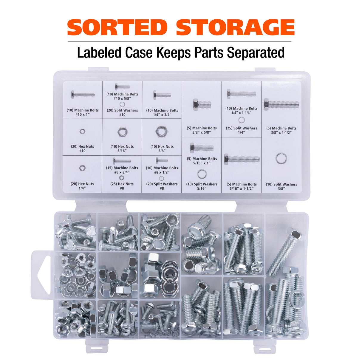 GreatNeck 68234 255-Piece Nut and Bolt Assortment, SAE, Silver Additional Image 5